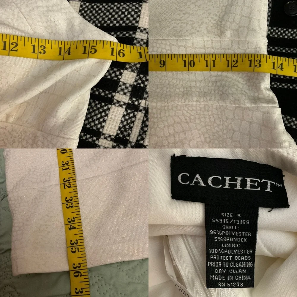 Cachet Gold Beaded Neckline Bodycon ivory Dress ‎ Sleeveless Size Small